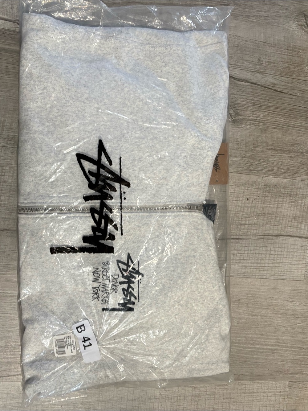 Stussy Light Gray Zip-Up Hoodie with Black Logo CT-1/B41 BNWT